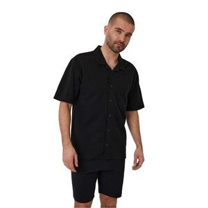 Threadbare Mens Embley Solid Relaxed Fit Shirt / Black